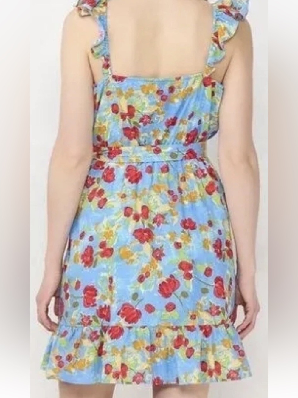 LC Lauren Conrad Floral Print Faux-Wrap Dress Cotton Mix Blue Size XXL - Picture 3 of 5